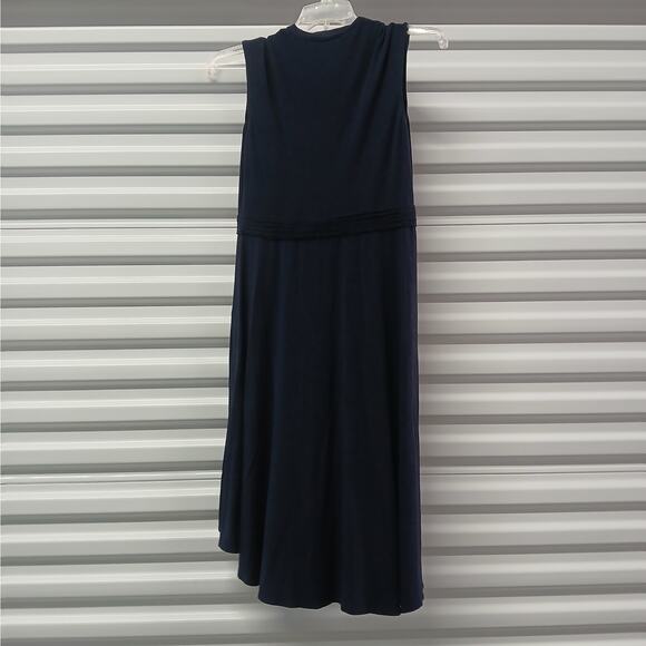 Chelsea & Theodore V-Neck Dress Womens Large Dark Blue Sleeveless A-Line Stretch - Picture 2 of 6
